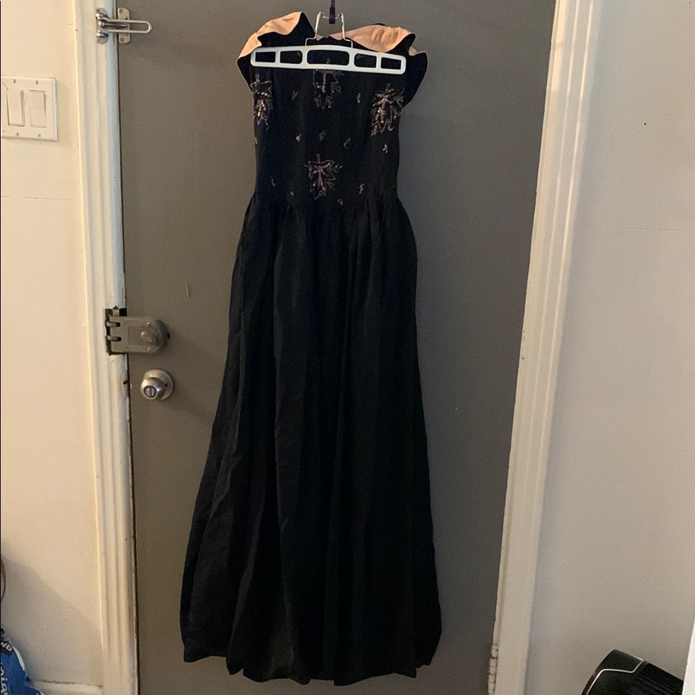 Vintage whimsigoth sweetheart corset drop waist bow back‎ strapless maxi dress